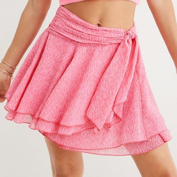 Aerie Pink Tie Wrap Mini Skirt Womens Size Large - Picture 2 of 14